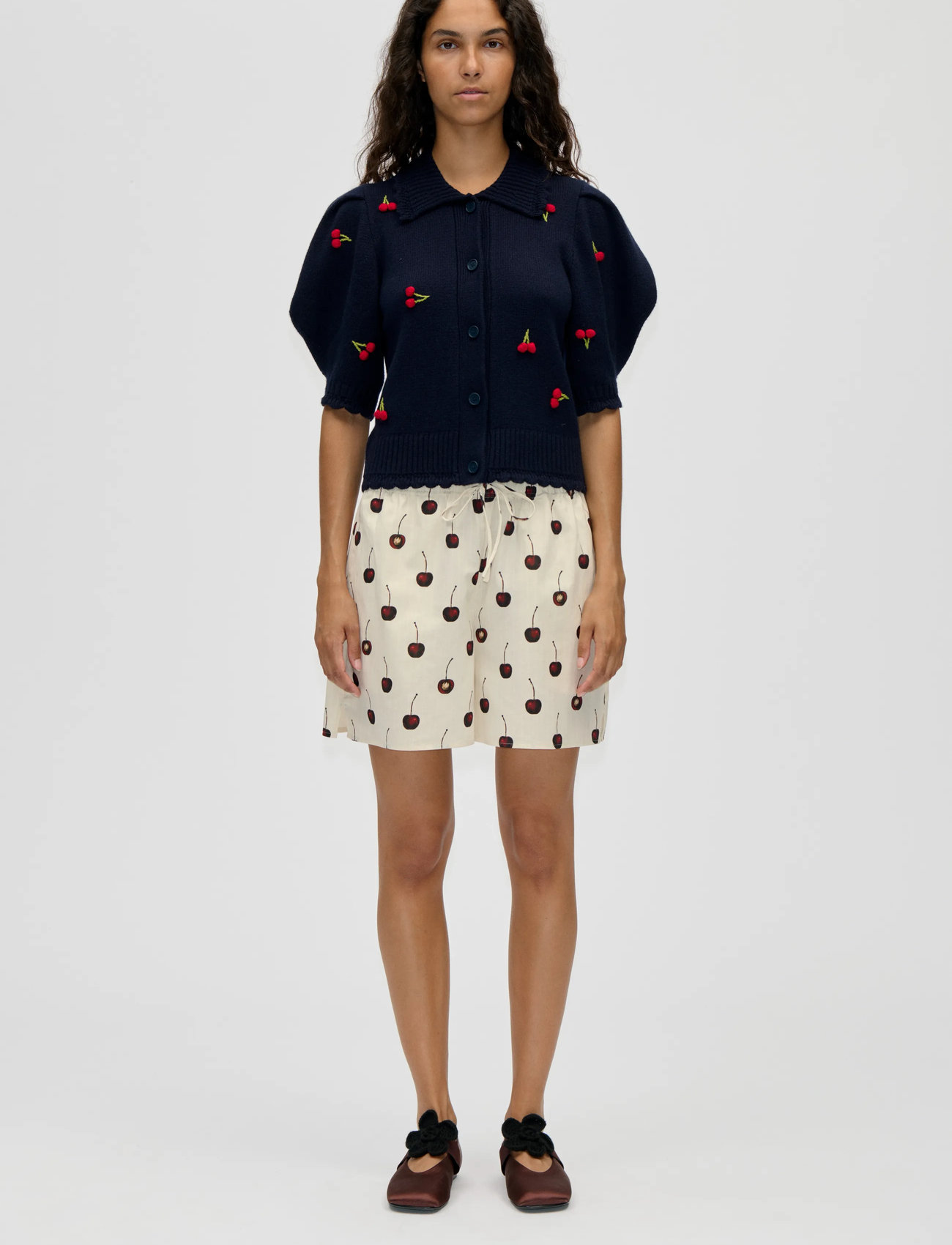 STINE GOYA Crisp Stripe Shirting, Elasticated Waistband Shorts, XL, Cream, Shorts > Afslappede Shorts, Dame