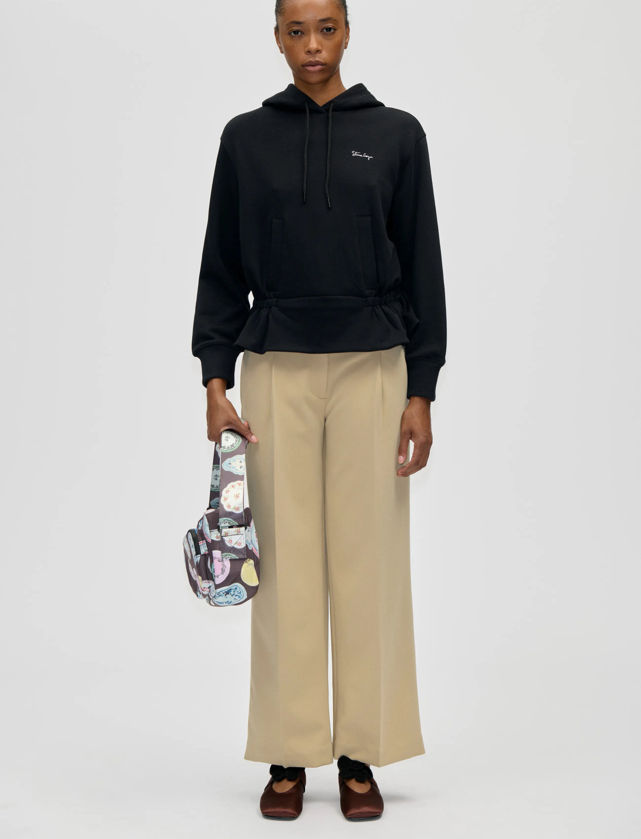 STINE GOYA Terry, Cinched Waist Sweatshirt, XS, Black, Sweatshirts & Hættetrøjer > Sweatshirts, Dame