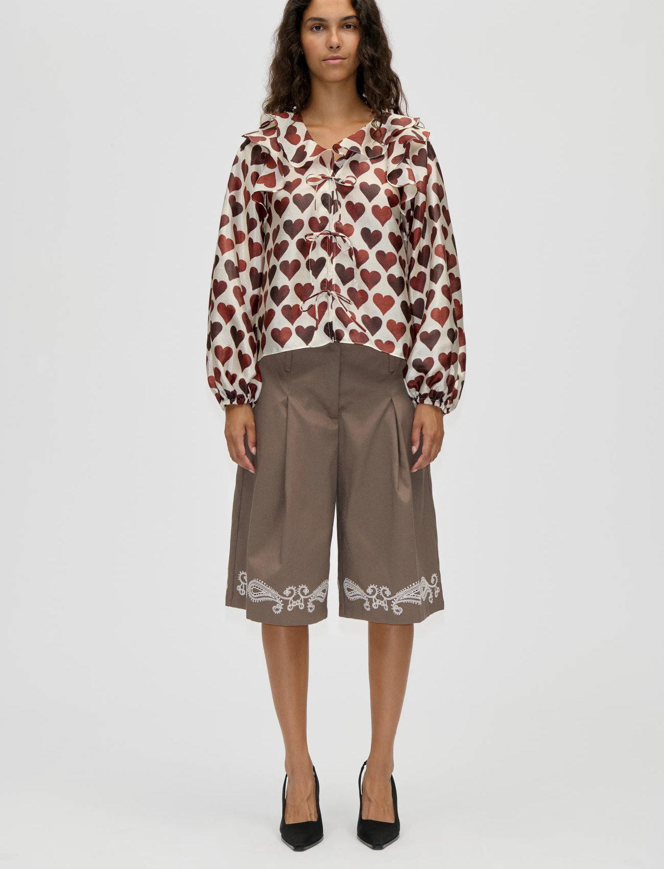 STINE GOYA Flat Textured Poly, Multi Ruffle Raglan Top, S, Red, Bluser > Langærmede, Dame