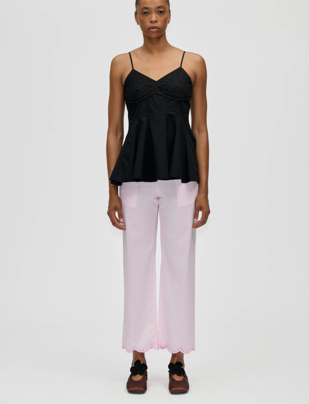 STINE GOYA Broderie Cotton, Embroidered Bustier Top, M, Black, T-Shirts & Toppe > Uden Ærmer, Dame