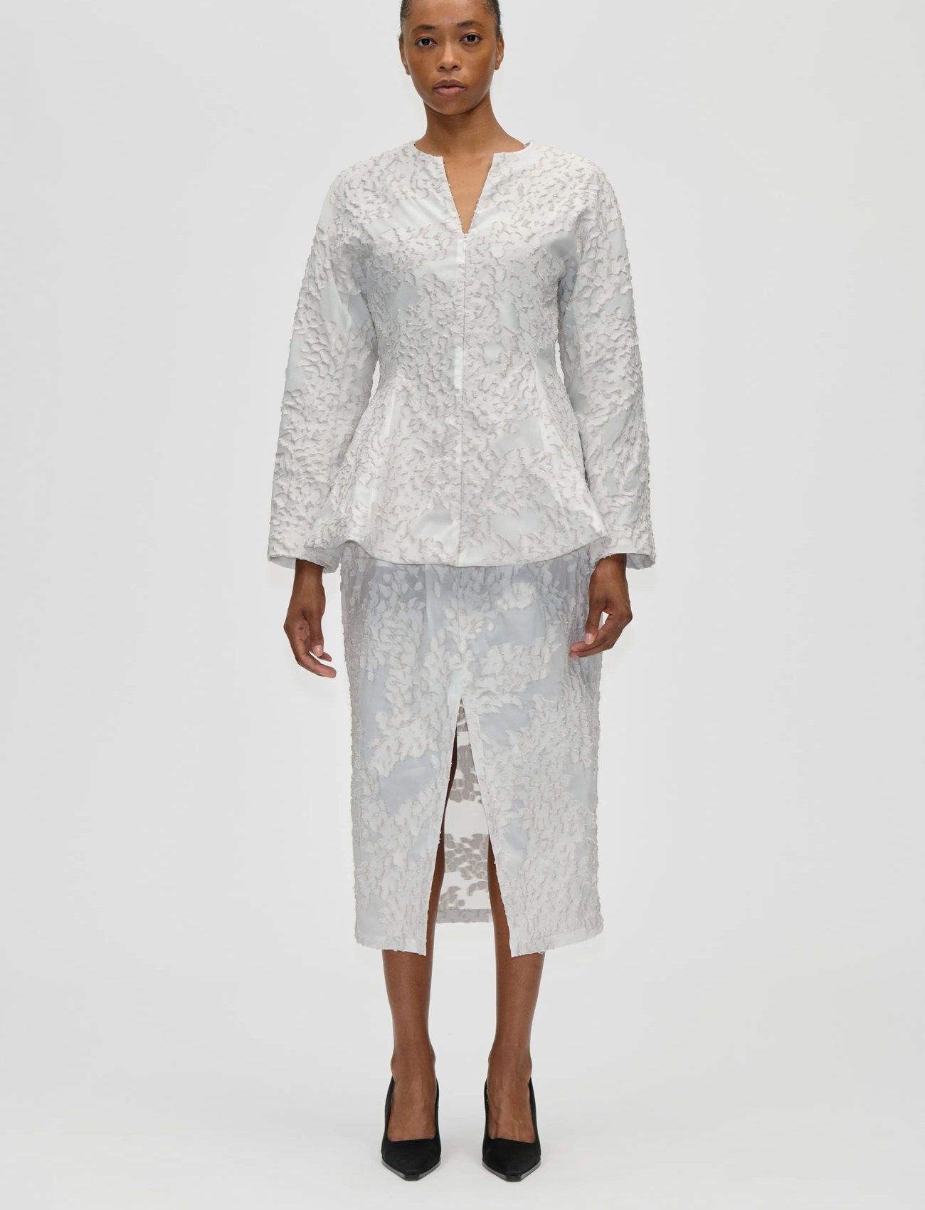 STINE GOYA Textured Fil Coupe, Flared Hem Zip-Up Top, S, Grey, Bluser > Langærmede, Dame