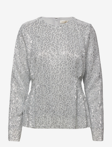 Glory, 1604 Sequins Jersey - long sleeved blouses - silver