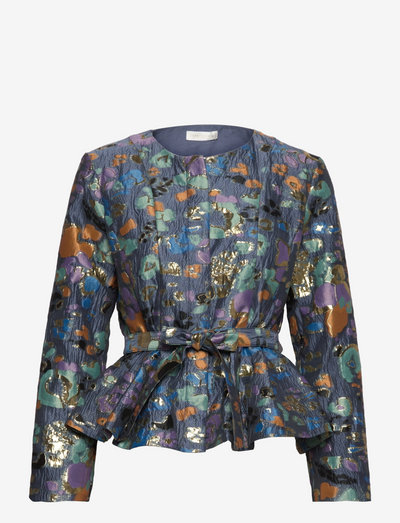 Farahi, 1380 Organza Jacquard - blouses met lange mouwen - 2016 blue leopard