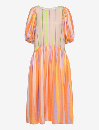 Amelia, 1390 Woven Stripe - midi jurken - 2024 sunset and lime stripe