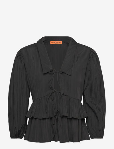 2342 Pleated Poly, Balloon Sleeve Tie Top