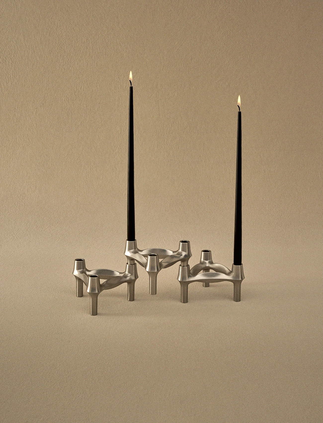 STOFF Nagel Bmf Candle Holder (Set With 3 Pcs) - Brushed Chrome, 6.7X11.7 cm, Silver, Lysestager & Lanterner > Lysestager, Unisex