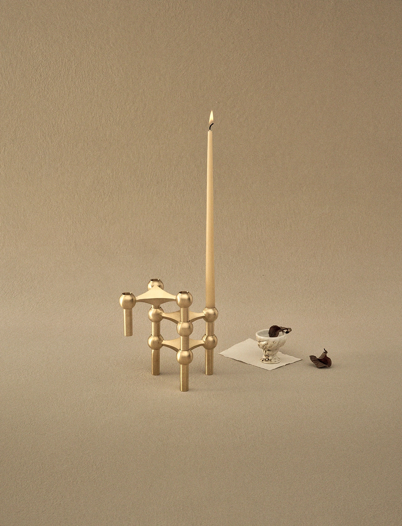 STOFF Nagel Nagel Candle Holder (Set With 3 Pcs) - Brushed Brass, 6.9X10.2 cm, Gold, Lysestager & Lanterner > Lysestager, Unisex