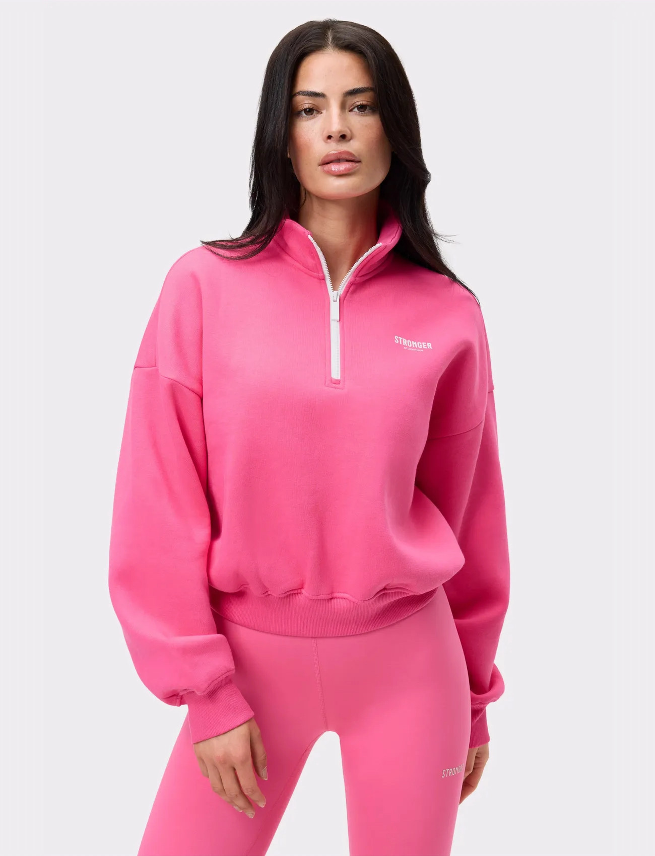 STRONGER Half Zip Sweatshirt, XL, Pink, Sport Sweatshirts & Hoodies > Sport Sweatshirts, Dame