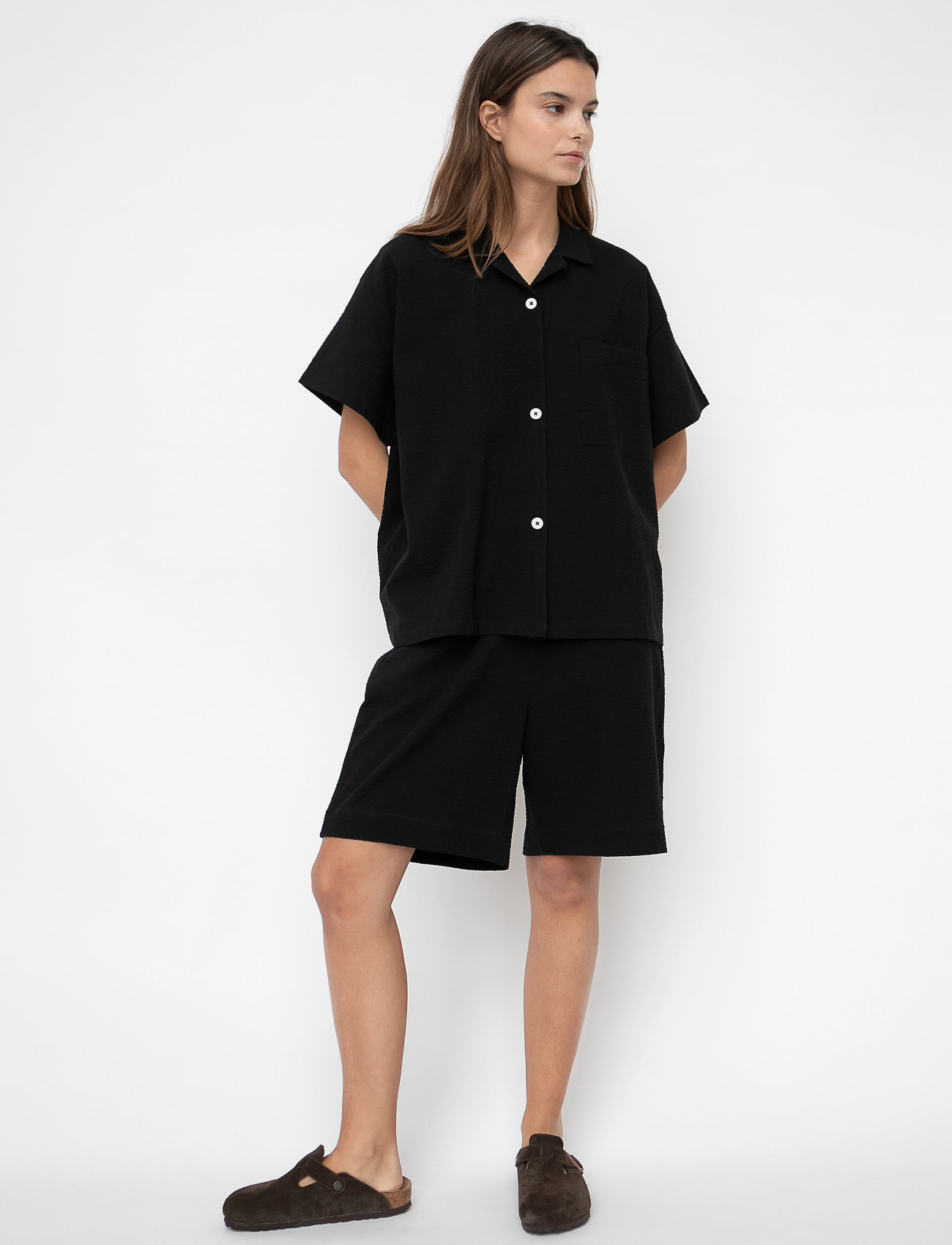 STUDIO FEDER Norah Shorts - Seersucker, XL, Black, Shorts > Afslappede Shorts, Dame