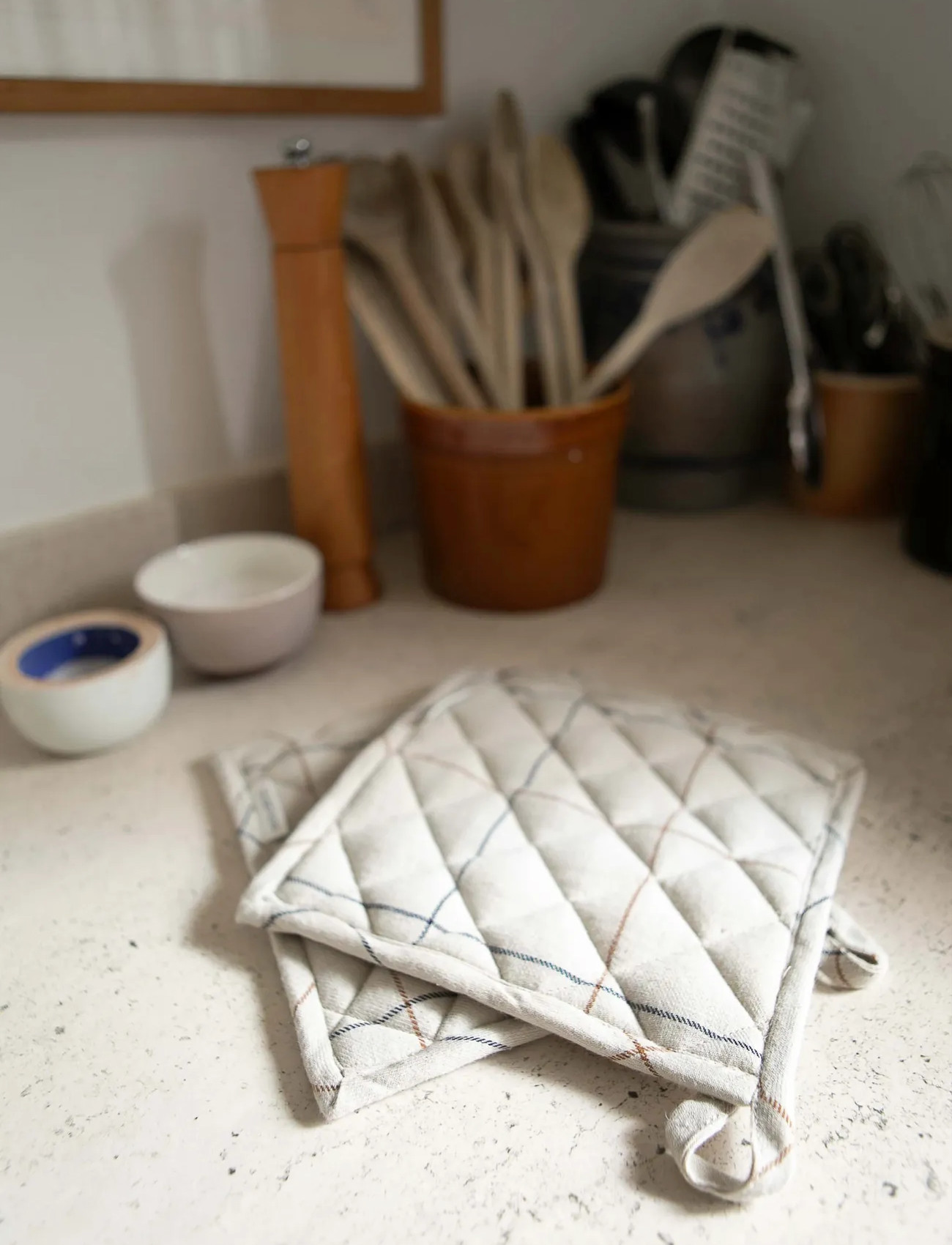STUDIO FEDER Ada Pot Holder 2-Pack - Cot/Lin, 20X20 cm, Cream, Køkkentekstiler > Ovnvanter Og Handsker, Unisex