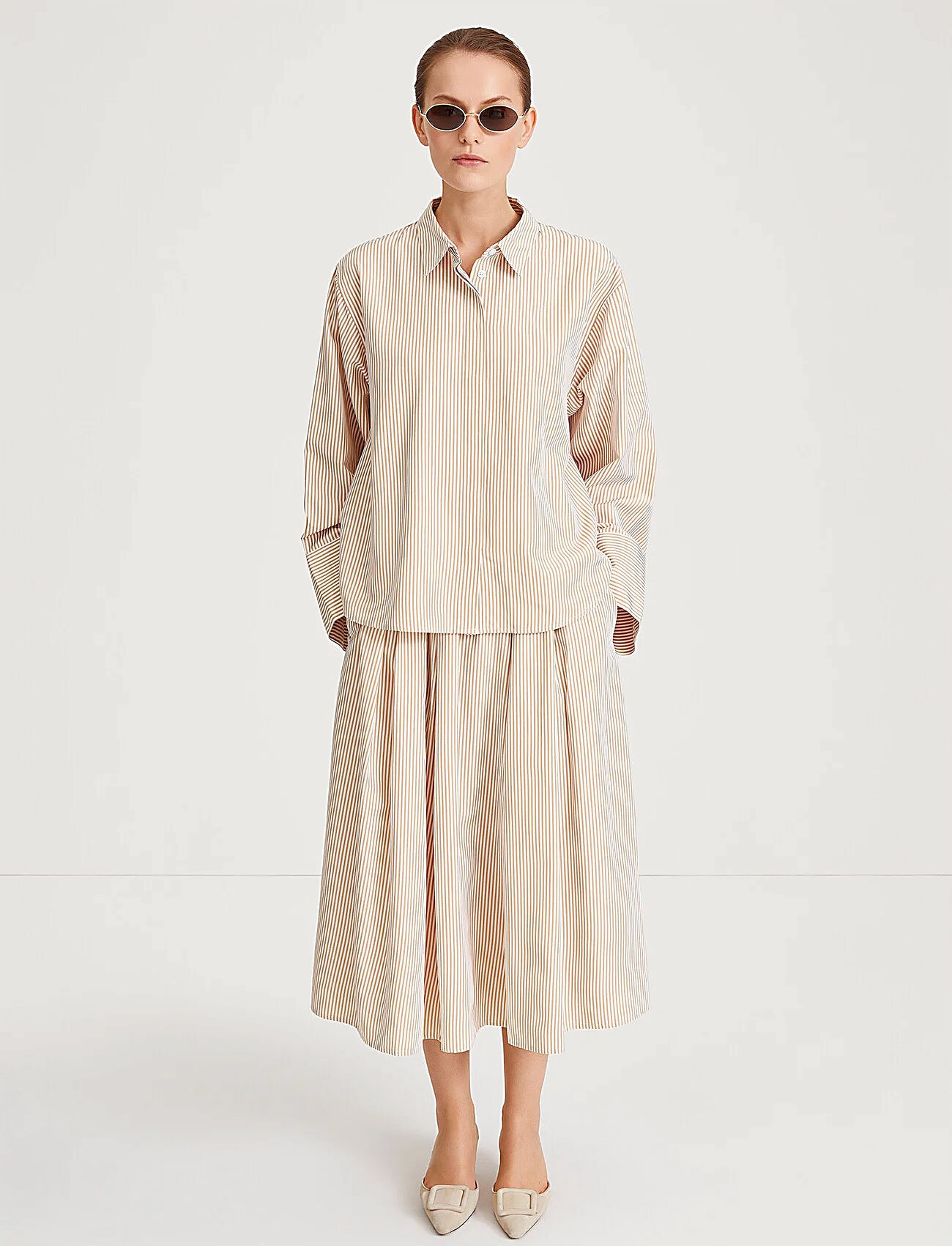 Stylein Jorina Skirt, XS, Beige, Nederdele > Knælange Og Midi Nederdele, Dame