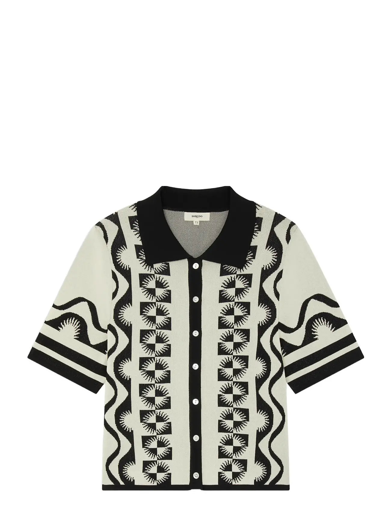 SUNCOO PARIS Gabera - Schwarz Und Weiß Jacquard Polo Jumper Cream - XS - Damen