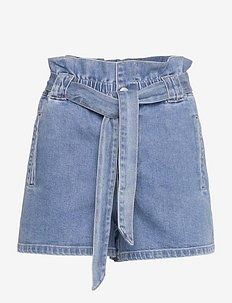 branded denim shorts