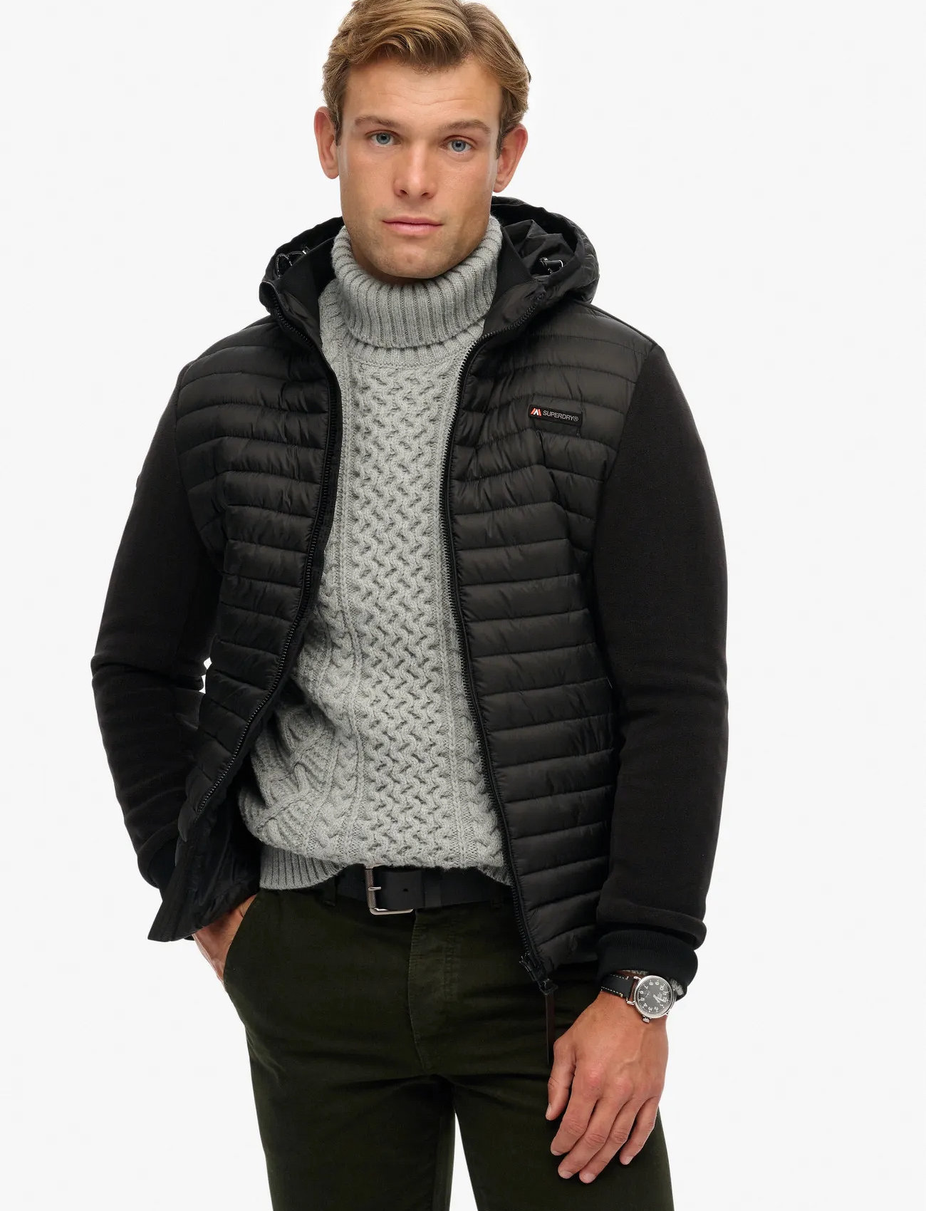 Superdry Sport Hood Storm Fleece Hybrid Jkt, XL, Black, Jakker > Vatterede Jakker, Herre