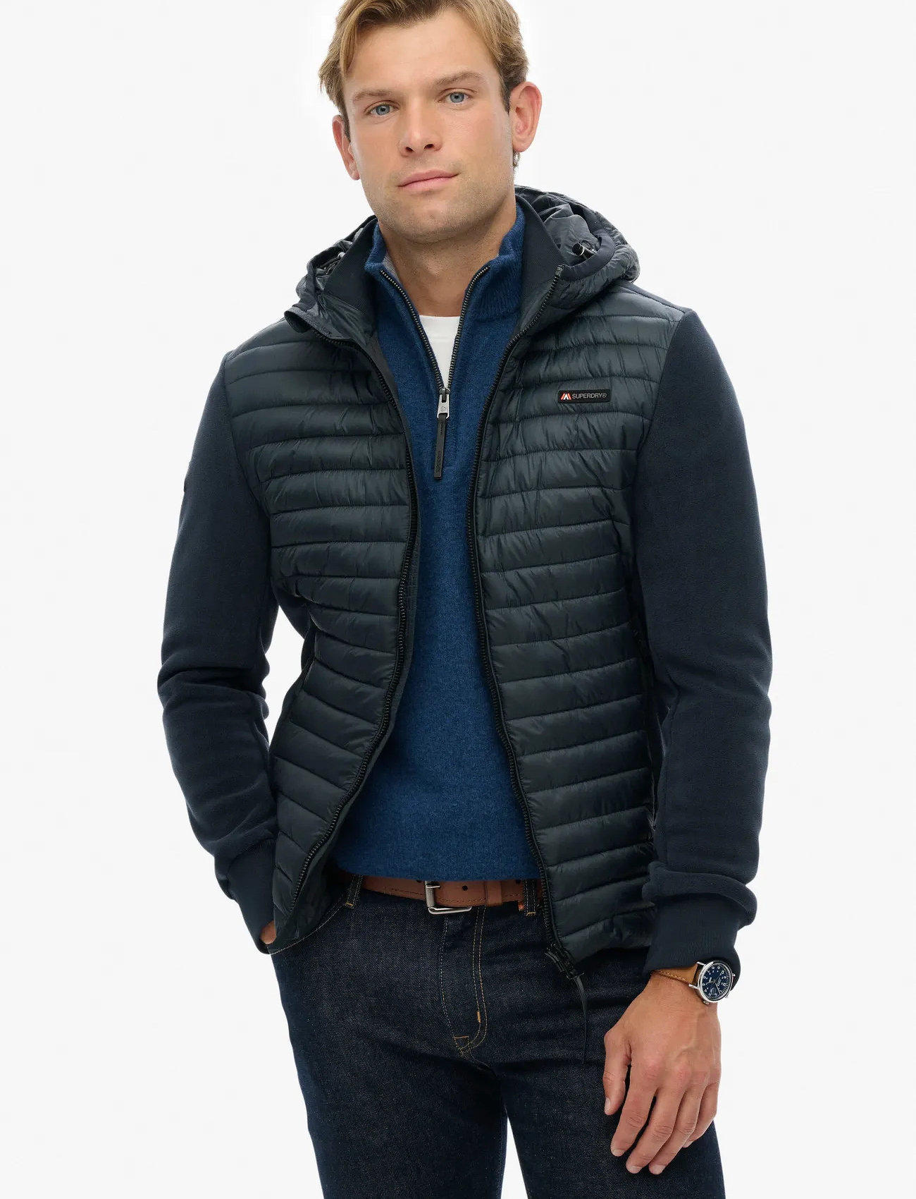Superdry Sport Hood Storm Fleece Hybrid Jkt, 3XL, Navy, Jakker > Vatterede Jakker, Herre