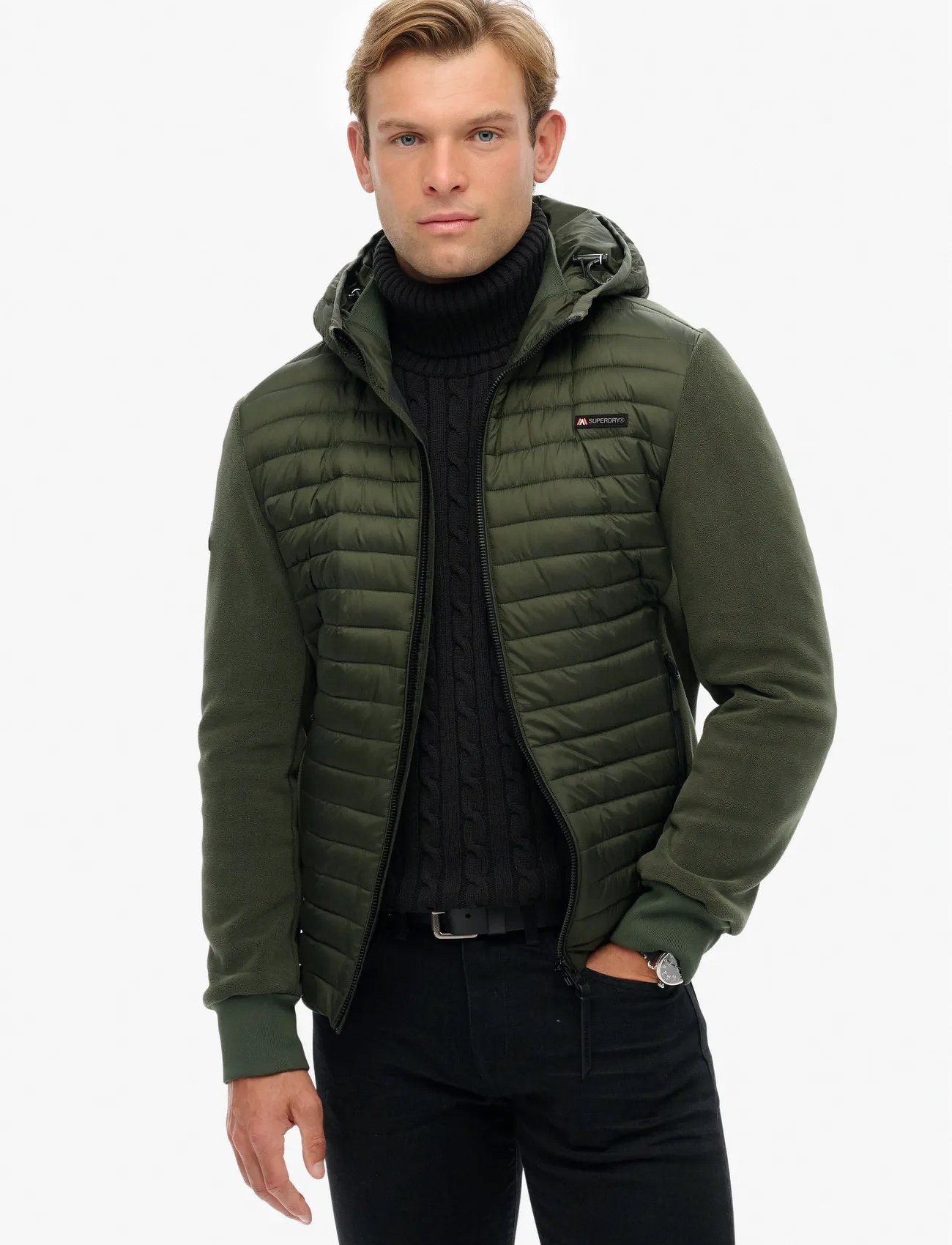 Superdry Sport Hood Storm Fleece Hybrid Jkt, XL, Khaki green, Jakker > Vatterede Jakker, Herre