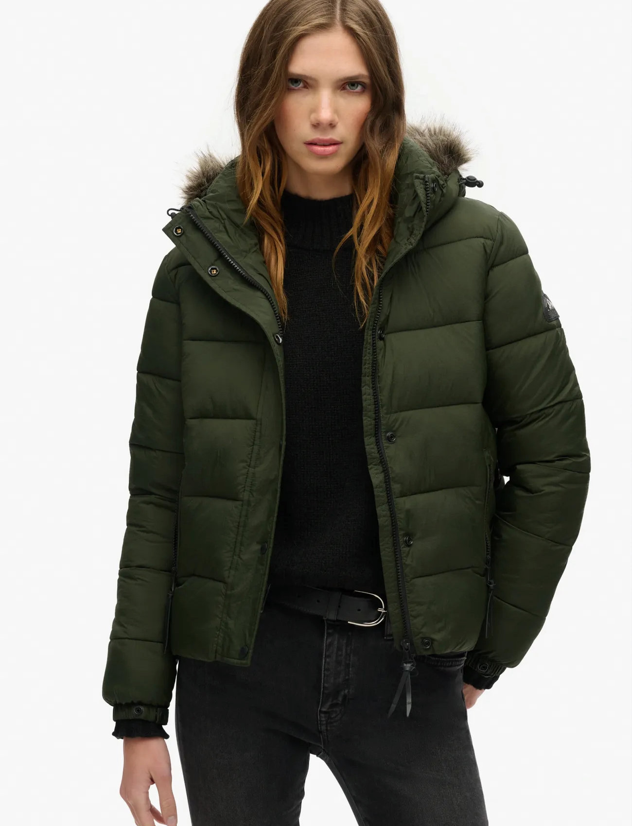 Superdry Sport Vintage Hooded Mid Layer Short, XL, Green, Sport Jackets > Sport Padded Jackets, Dame