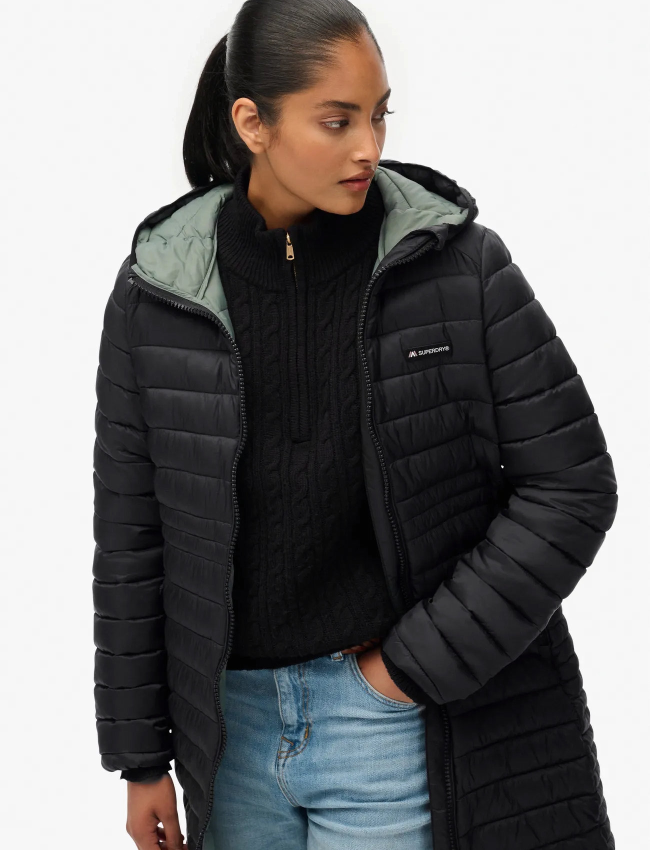 Superdry Sport Hood Fuji Lite Mid Padded Jkt, XL, Black, Jakker > Vatteret Jakke, Dame