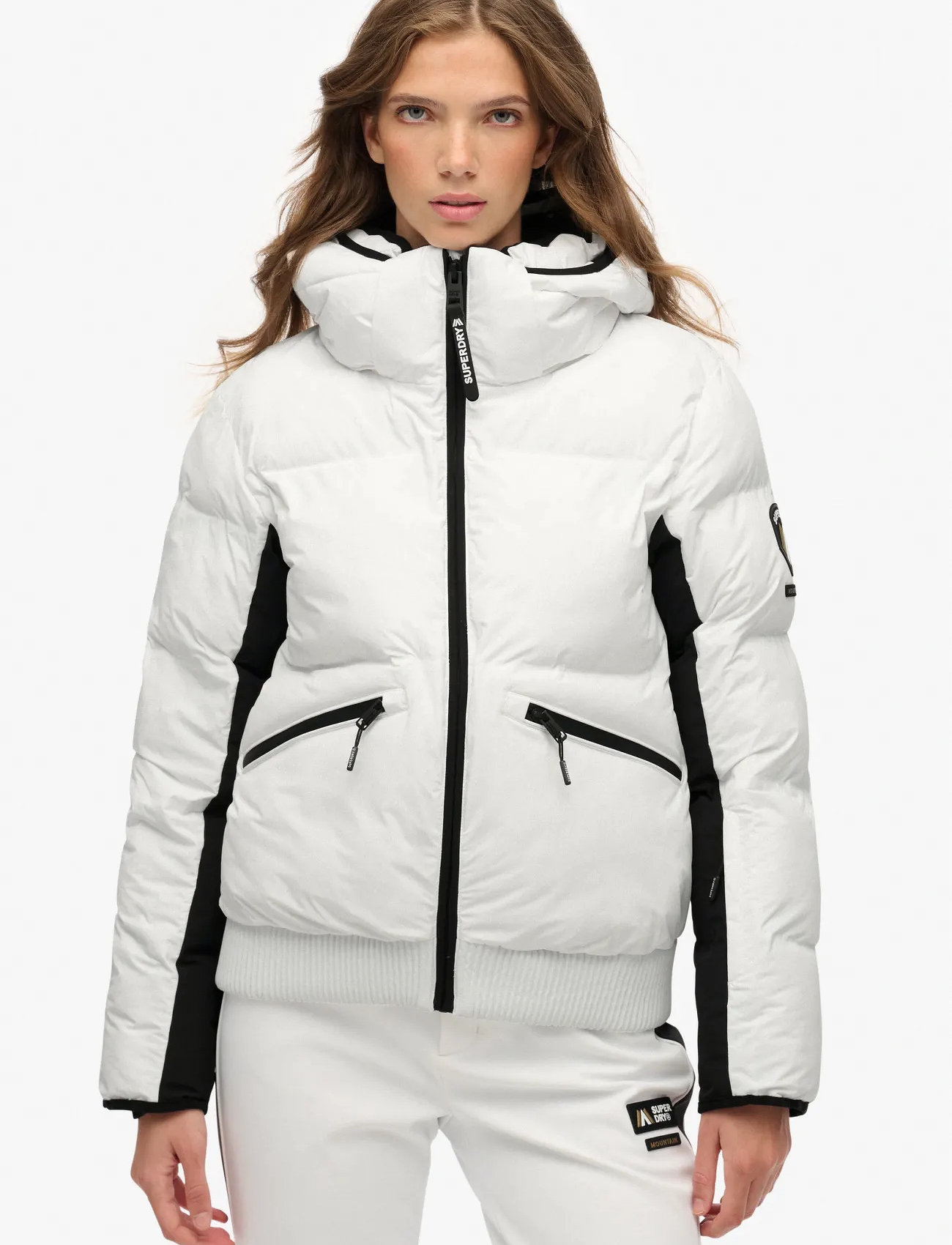 Superdry Sport Hooded Ski Bomber Jacket, XL, White, Sport Jackets > Sport Ski Jackets, Dame