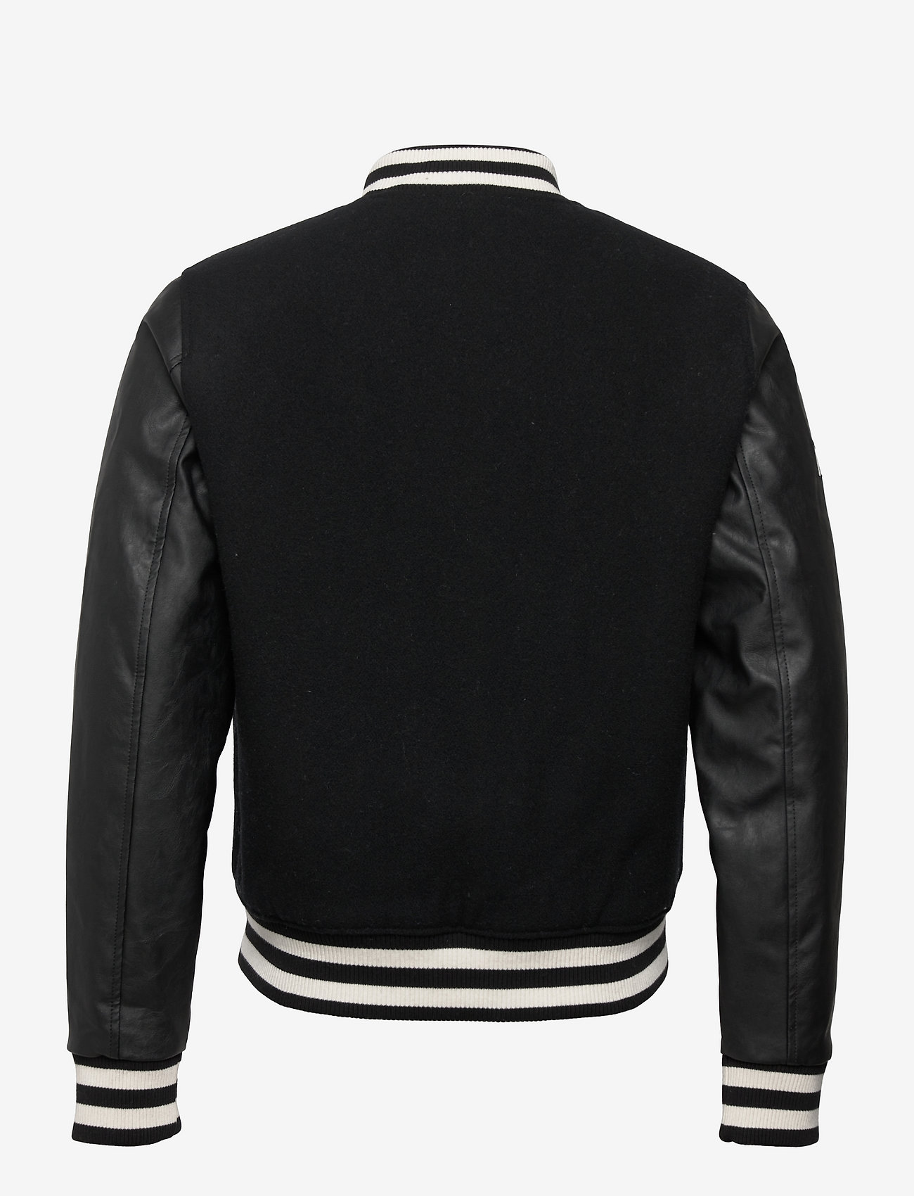 black varsity bomber jacket