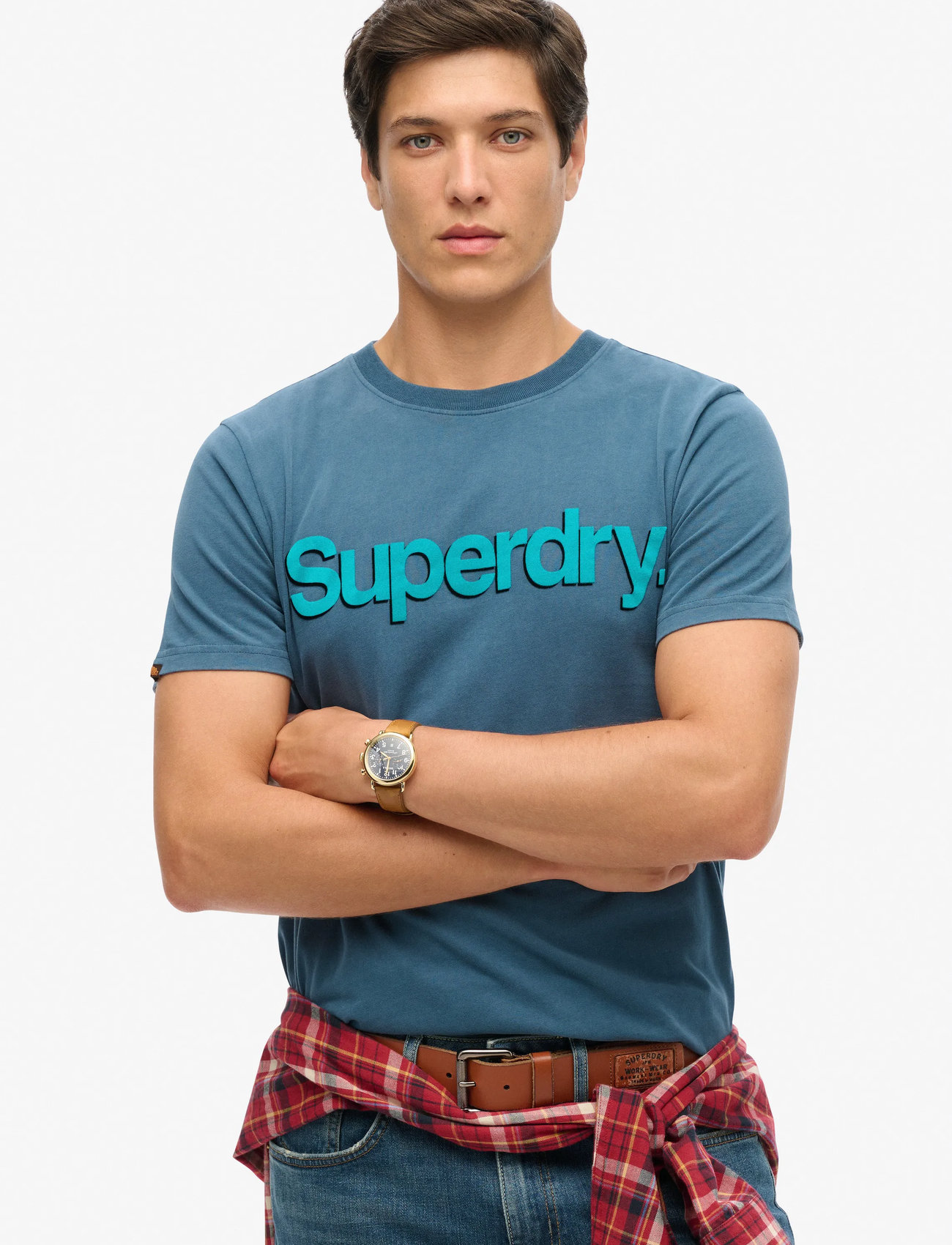 Superdry Classic Core Logo Shadow Tee, M, Blue, T-Shirts > Kortærmede, Herre
