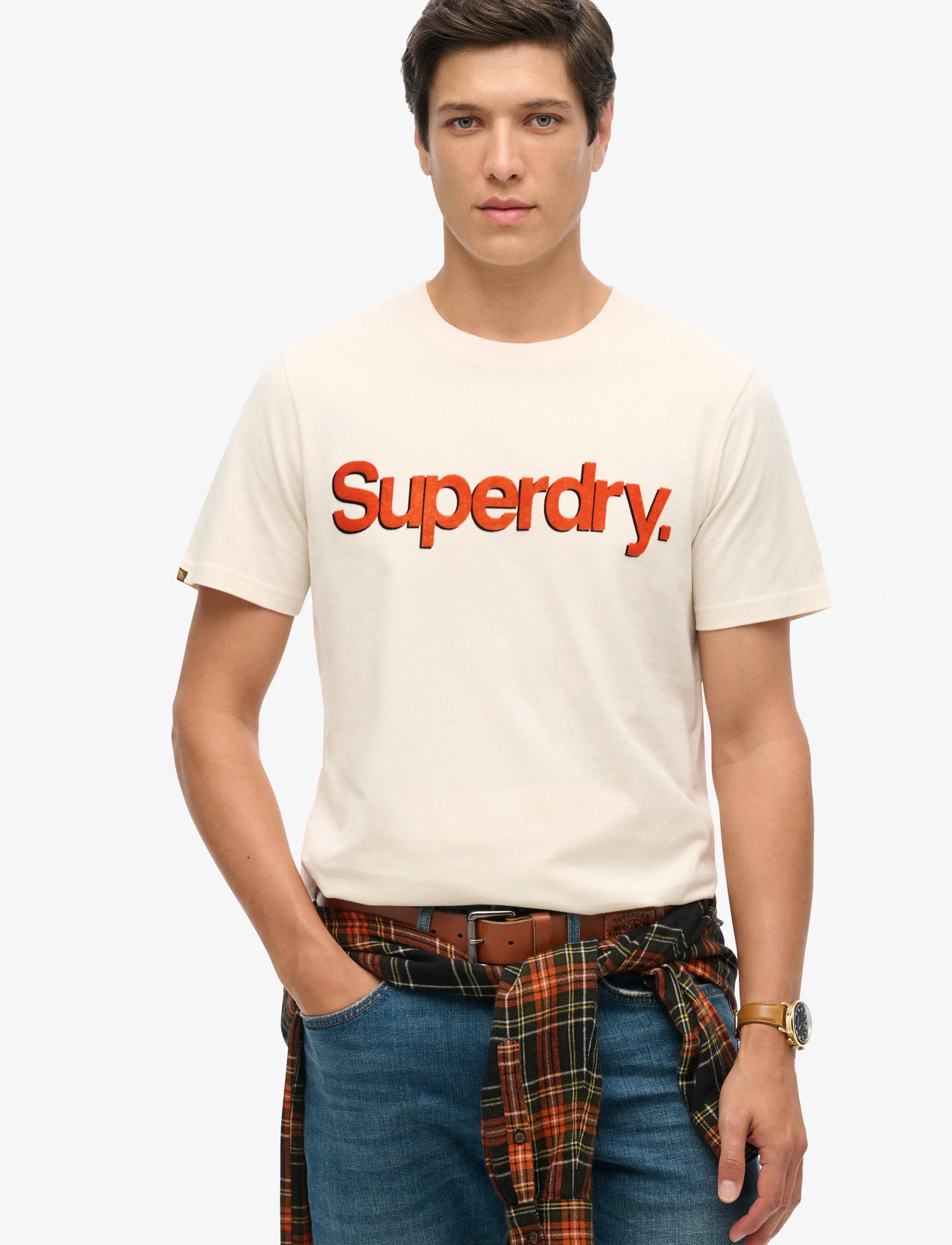 Superdry Classic Core Logo Shadow Tee, XL, Beige, T-Shirts > Kortærmede, Herre