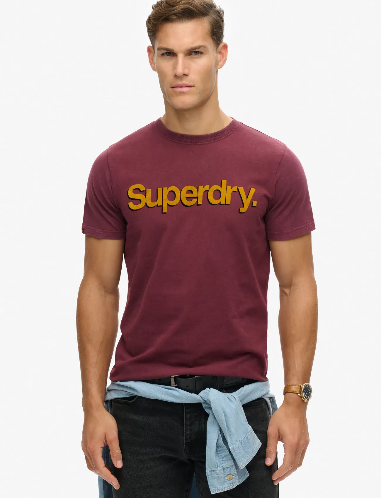 Superdry Classic Core Logo Shadow Tee, M, Burgundy, T-Shirts > Kortærmede, Herre