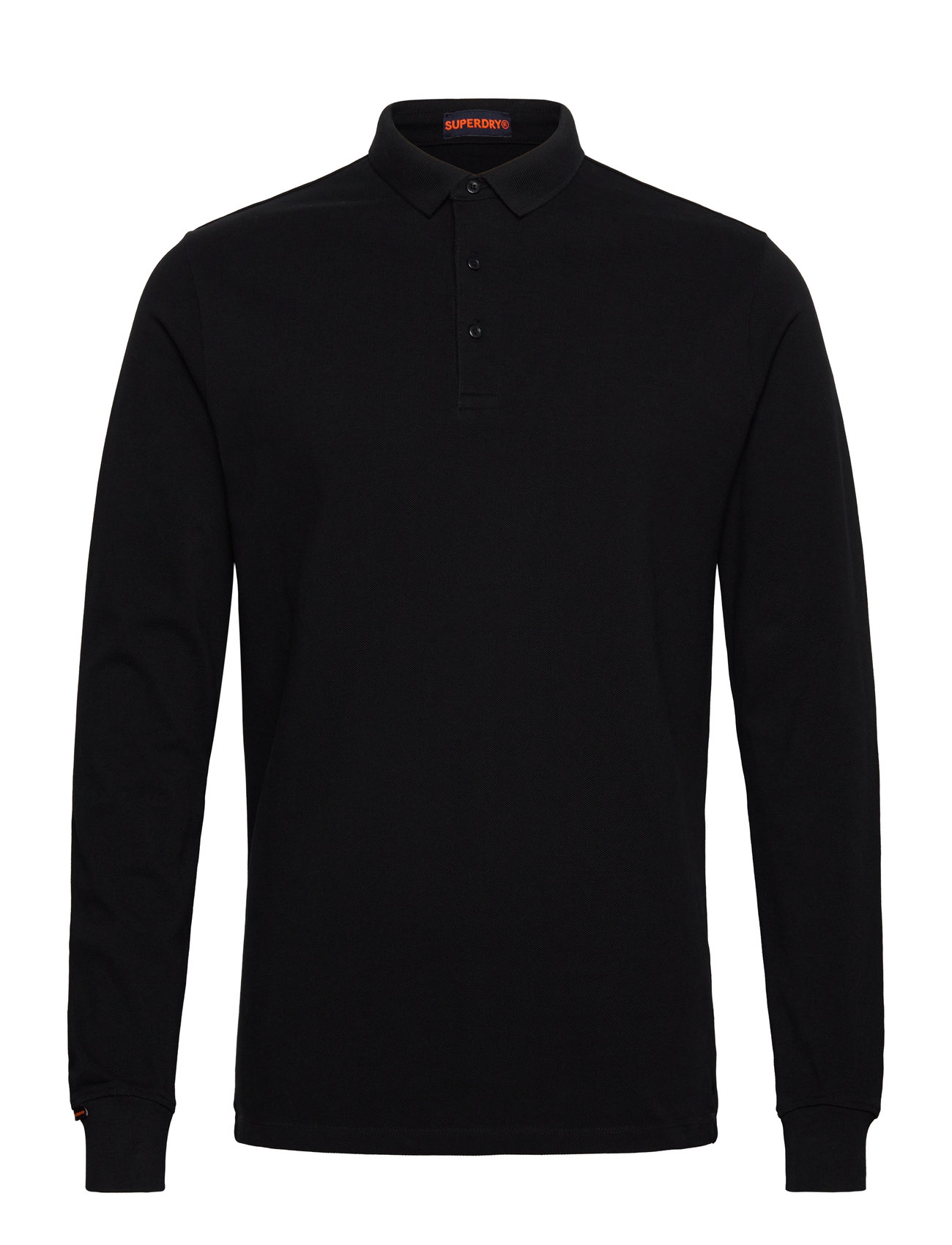 Cotton Long Sleeve Pique Polo Black Superdry
