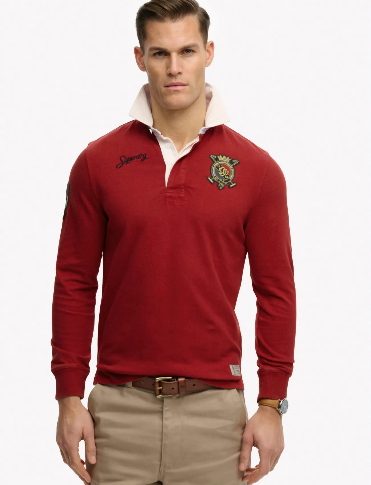 Superdry Double Emblem Rugby, L, Red, Poloer > Langærmede, Herre