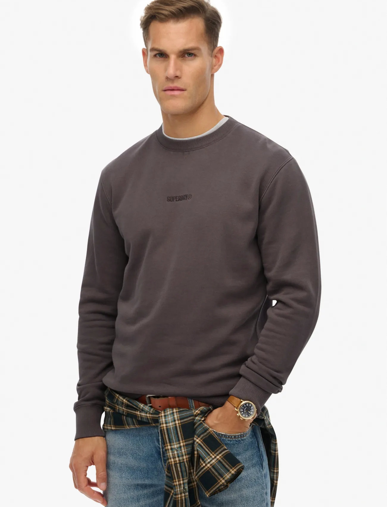 Superdry Micro Logo Crew, 3XL, Grey, Sweatshirts & Hættetrøjer > Sweatshirts, Herre