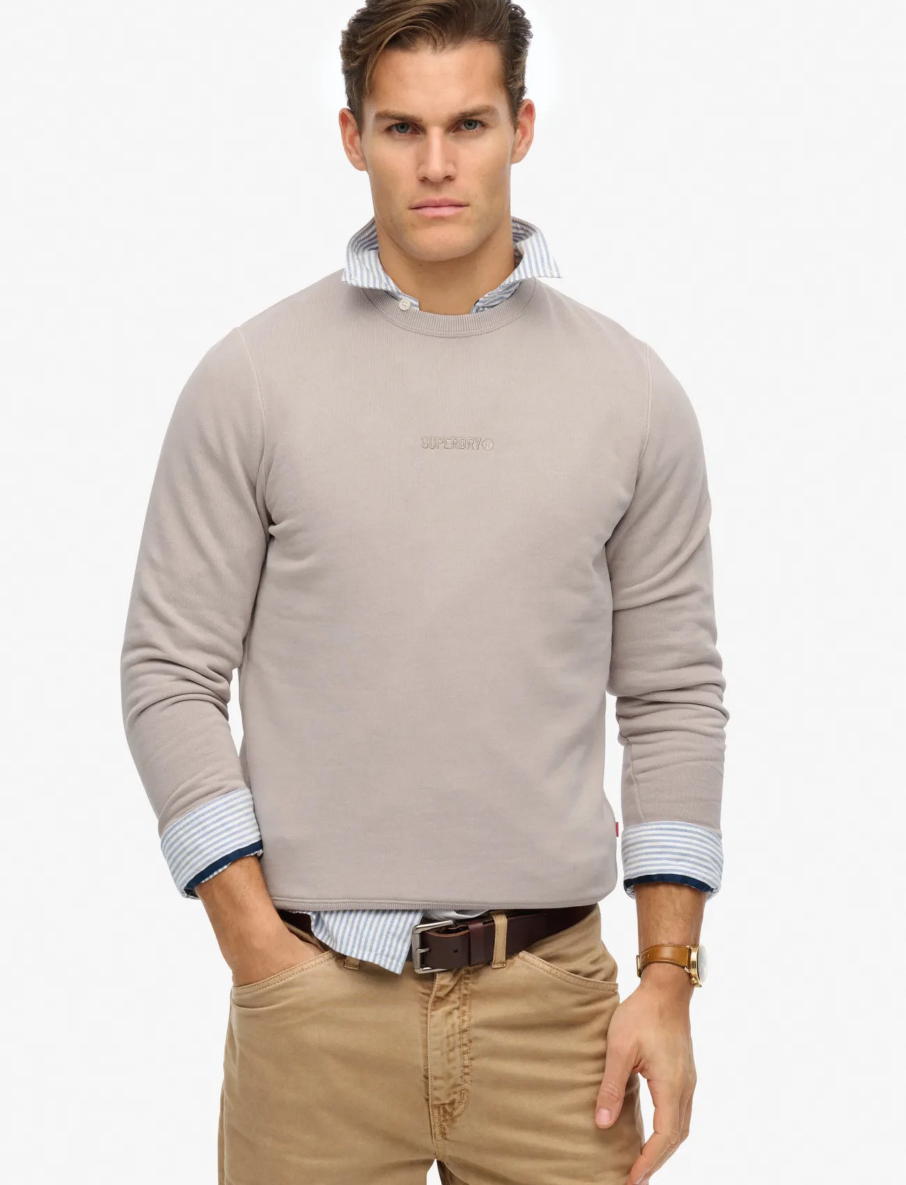 Superdry Micro Logo Crew, L, Beige, Sweatshirts & Hoodies - Sweatshirts, Herre