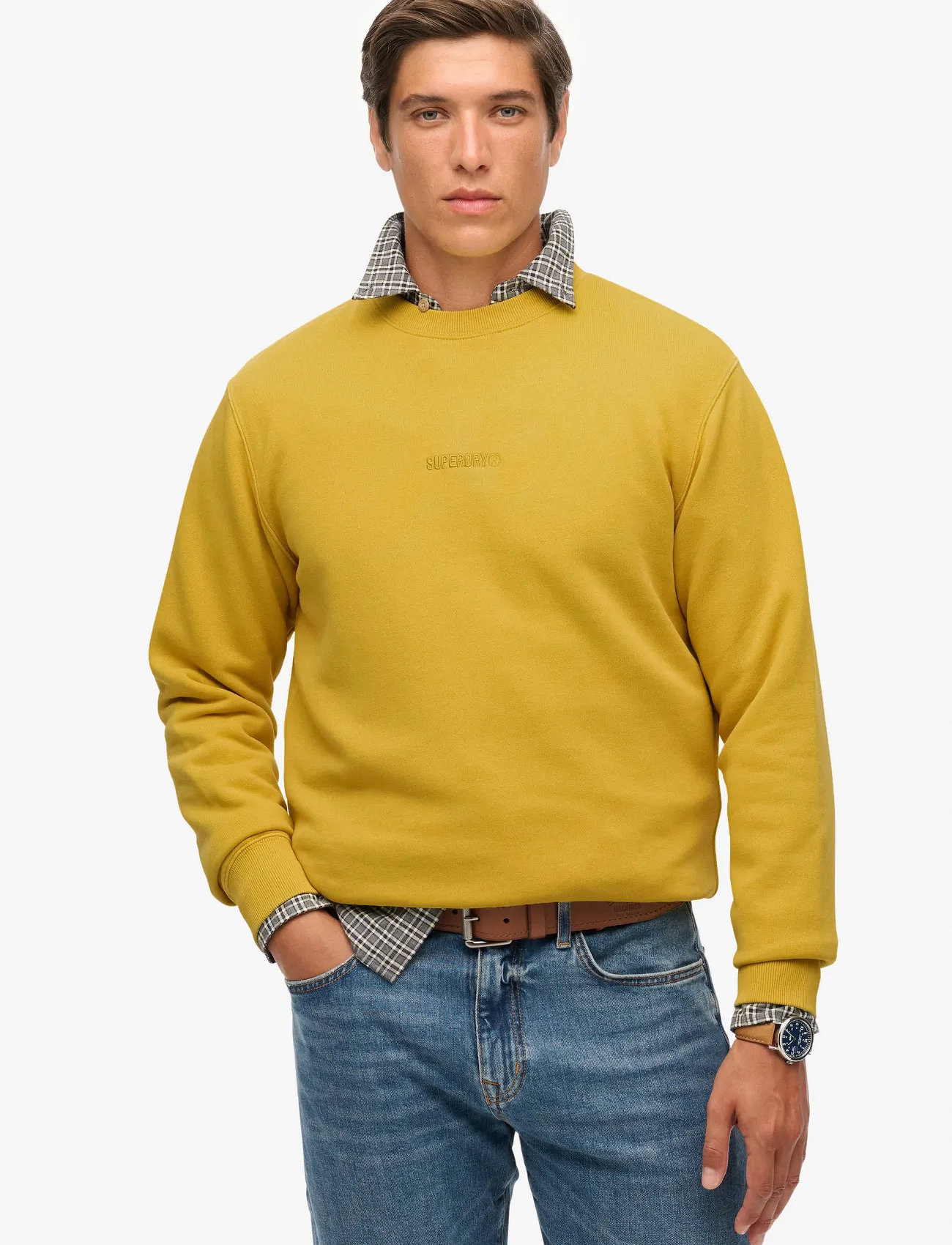 Superdry Micro Logo Crew, S, Yellow, Sweatshirts & Hættetrøjer > Sweatshirts, Herre