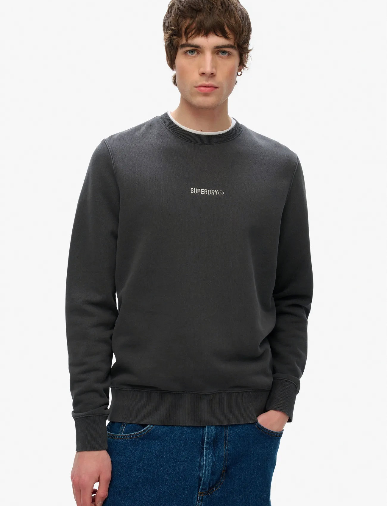Superdry Micro Logo Crew, 3XL, Grey, Sweatshirts & Hættetrøjer > Sweatshirts, Herre