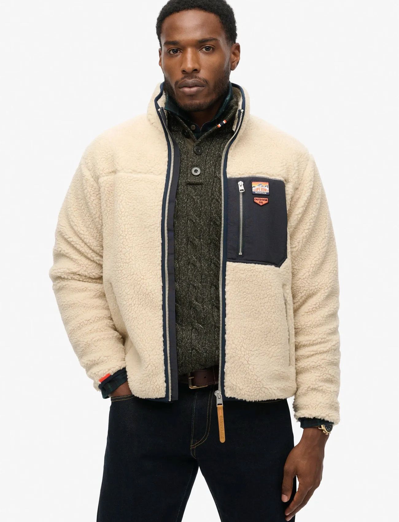 Superdry Vintage Retro Full Zip Fleece, M, Beige, Sweatshirts & Hoodies > Fleeces, Herre