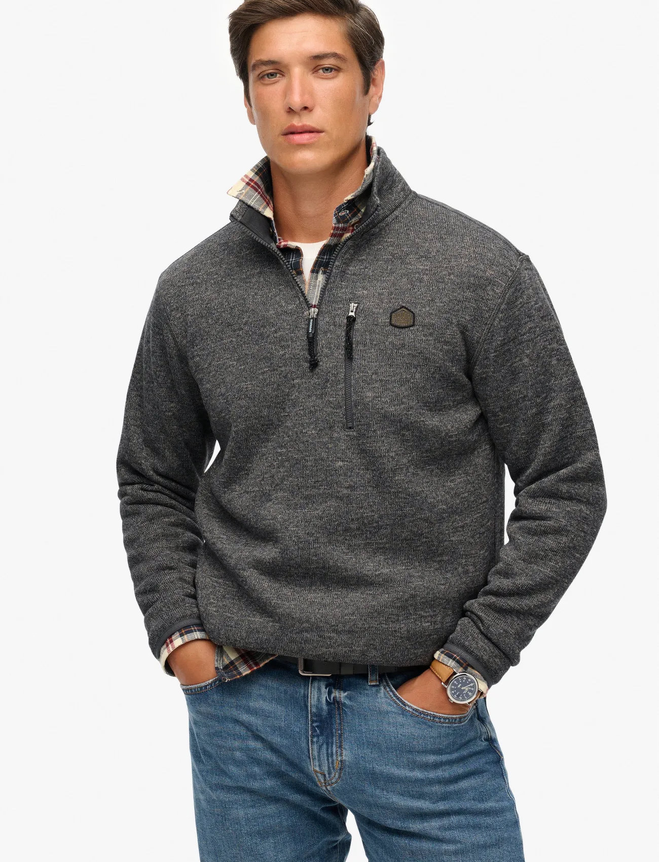 Superdry Storm Fleece Half Zip, M, Grey, Sweatshirts & Hoodies > Fleeces, Herre