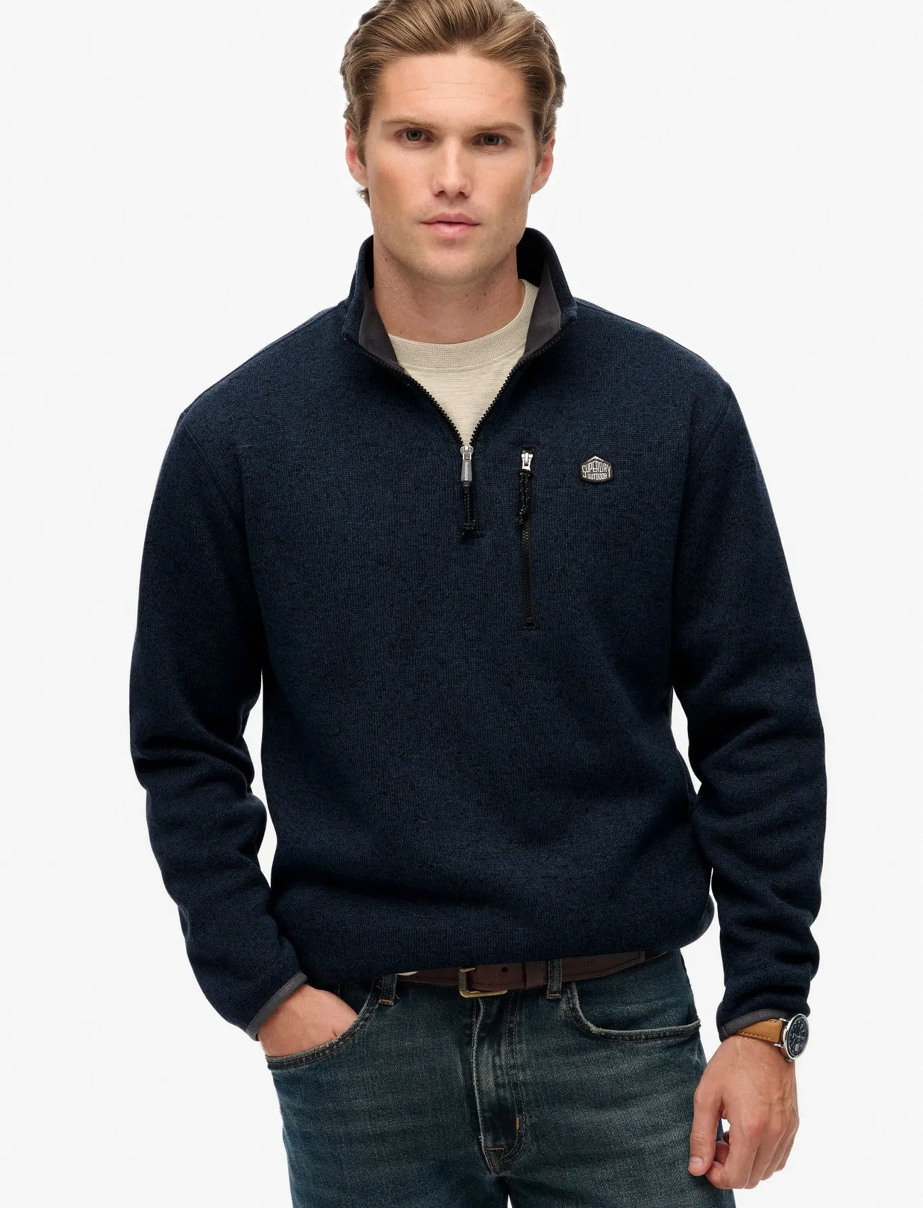 Superdry Storm Fleece Half Zip, L, Navy, Sweatshirts & Hoodies > Fleeces, Herre
