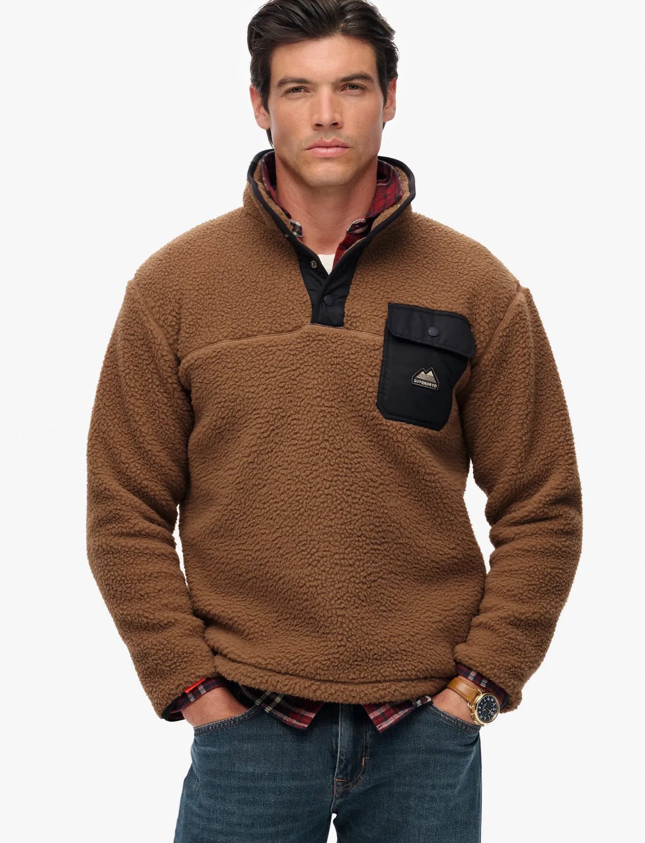 Superdry Fuji Fleece Half Zip, L, Brown, Sweatshirts & Hoodies > Fleeces, Herre