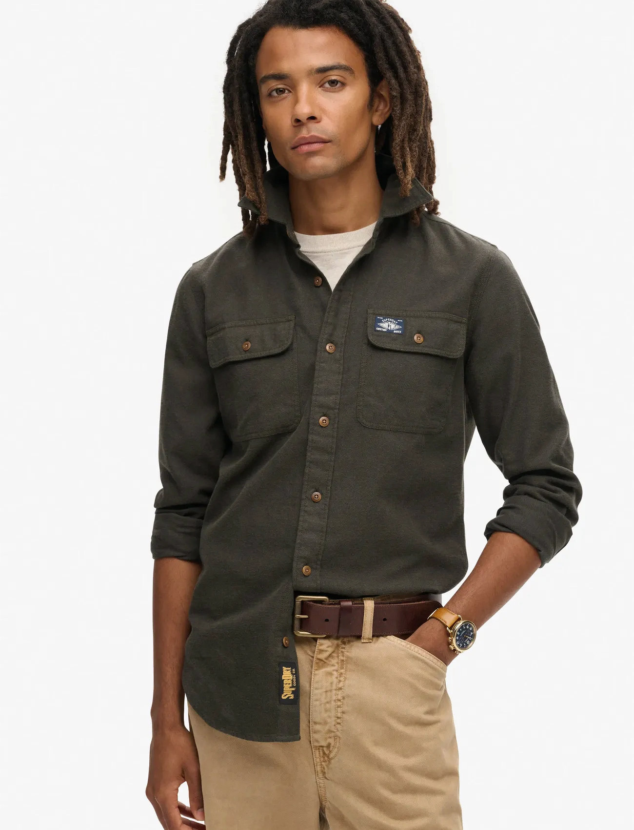 Superdry Flannel Workwear Shirt, M, Green, Skjorter > Afslappet, Herre