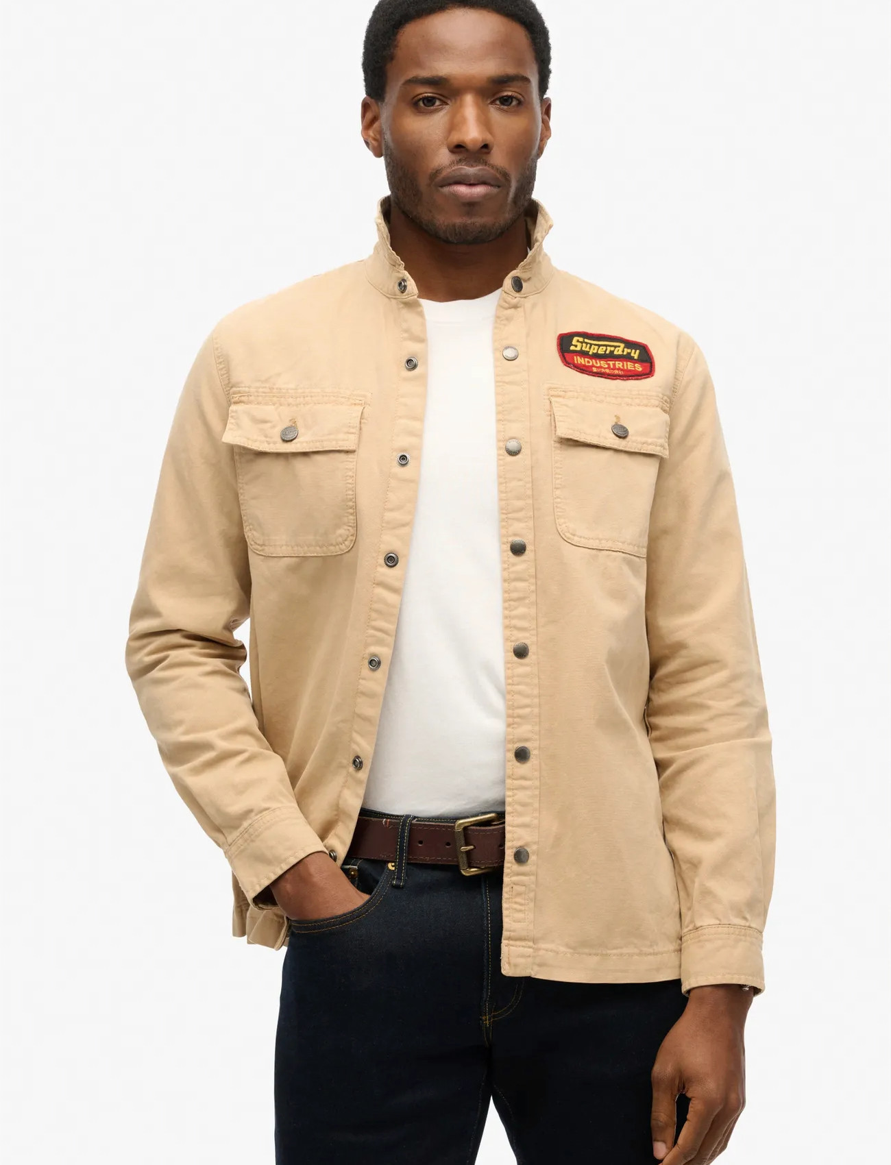 Superdry Patched Canvas Overshirt, XL, Beige, Overdele > Overtrøjer, Herre