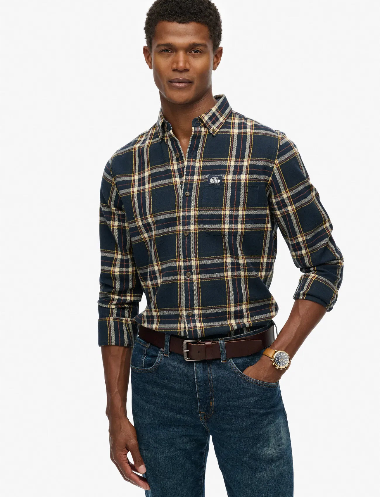 Superdry L/S Cotton Lumberjack Shirt, 3XL, Navy, Shirts > Checkered Shirt, Herre