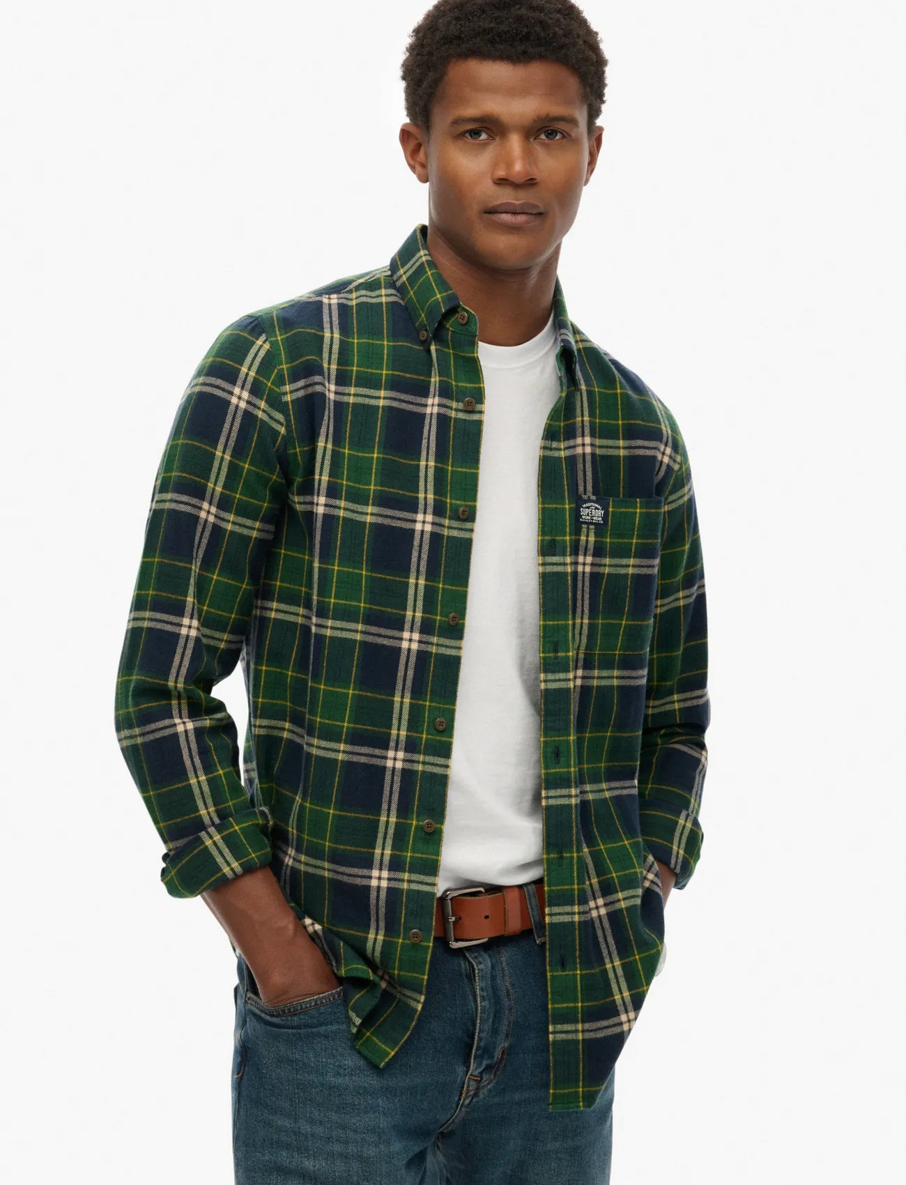 Superdry L/S Cotton Lumberjack Shirt, S, Green, Shirts > Checkered Shirt, Herre