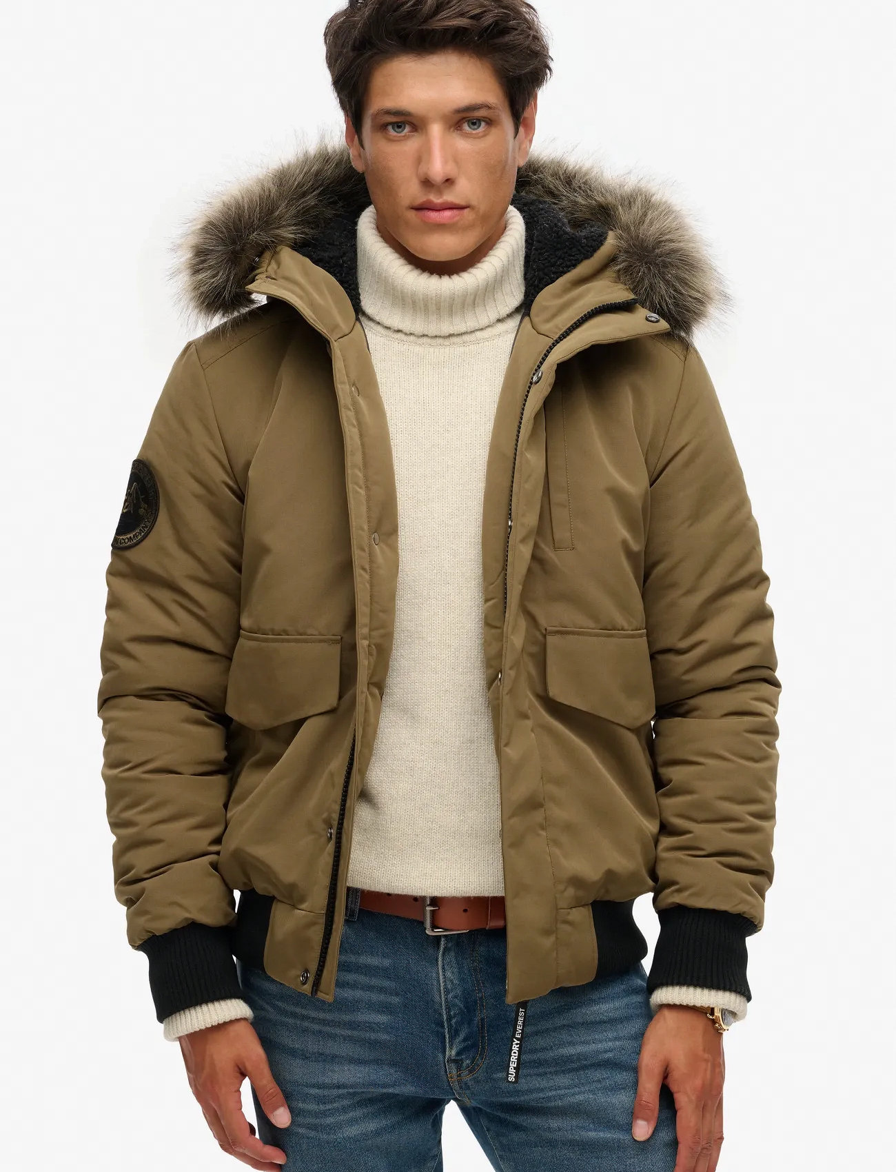 Superdry Everest Hooded Puffer Bomber, L, Khaki green, Jakker > Bomberjakker, Herre