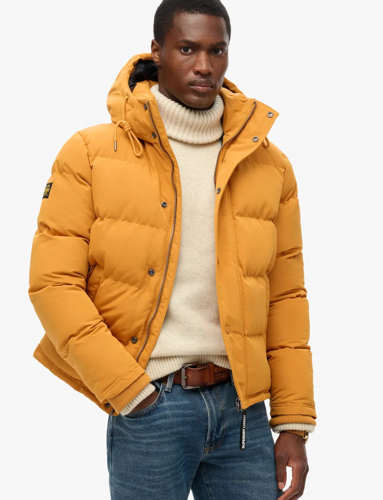 Superdry Everest Short Hooded Puffer, L, Yellow, Jakker > Vatterede Jakker, Herre