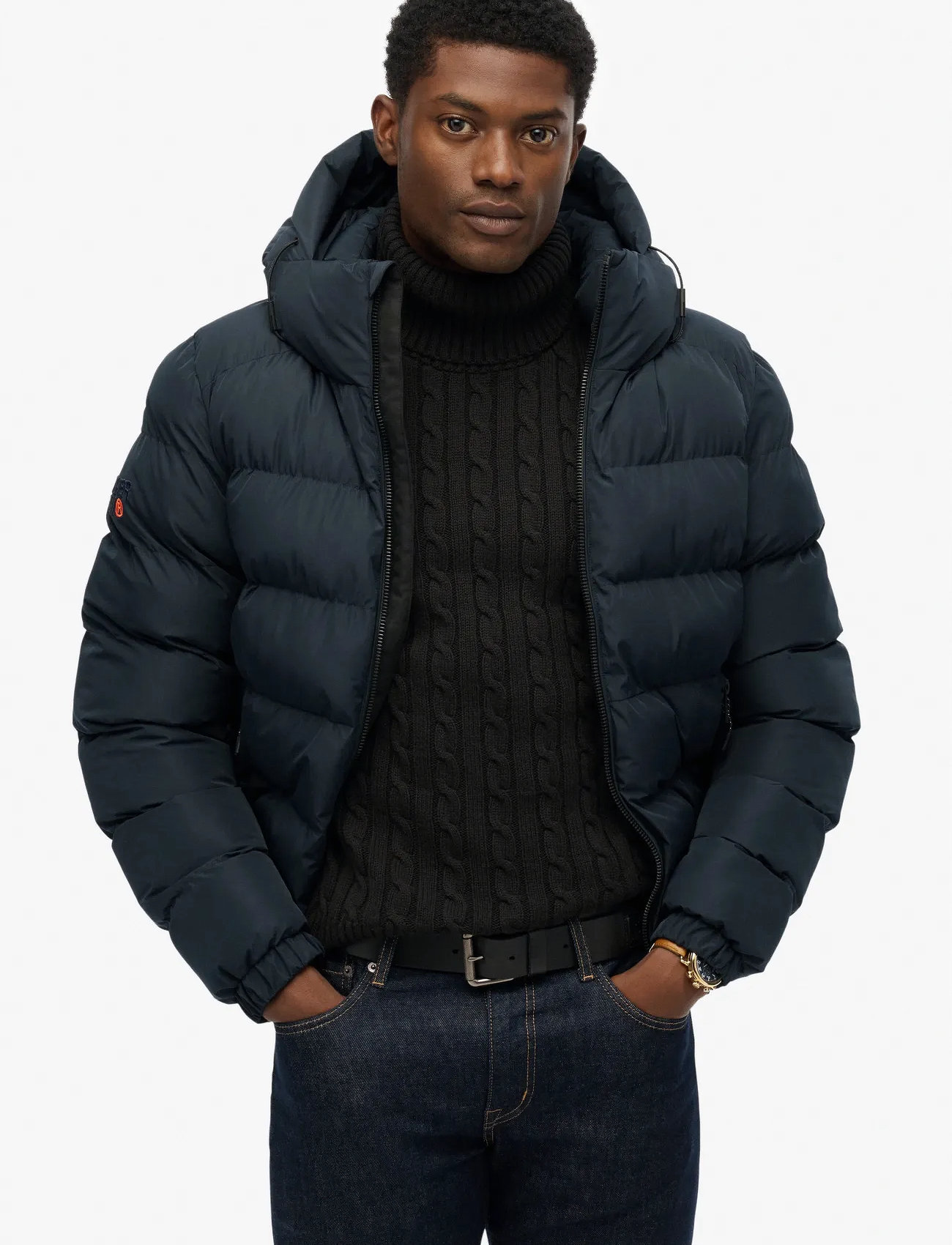 Superdry Hooded Sports Puffer Jacket, 3XL, Navy, Jakker > Vatterede Jakker, Herre