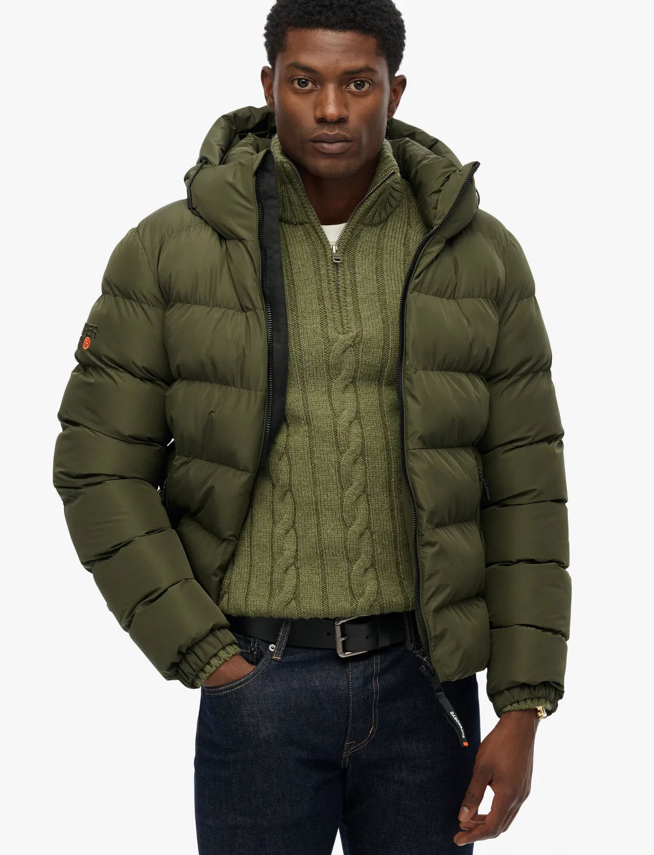Superdry Hooded Sports Puffer Jacket, 3XL, Khaki green, Jakker > Vatterede Jakker, Herre