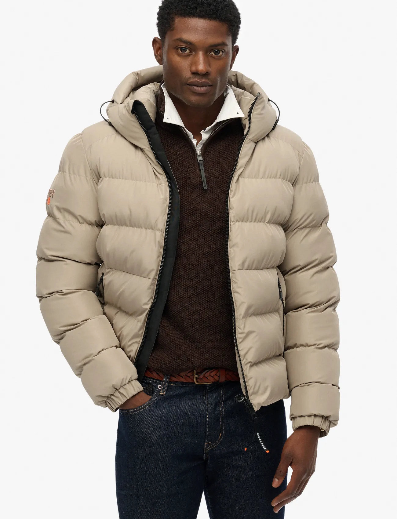 Superdry Hooded Sports Puffer Jacket, 3XL, Beige, Jakker > Vatterede Jakker, Herre