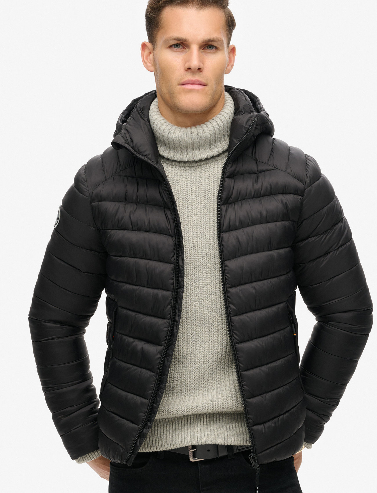 Superdry Hooded Fuji Sport Padded Jkt, XL, Black, Jakker > Lette Jakker, Herre