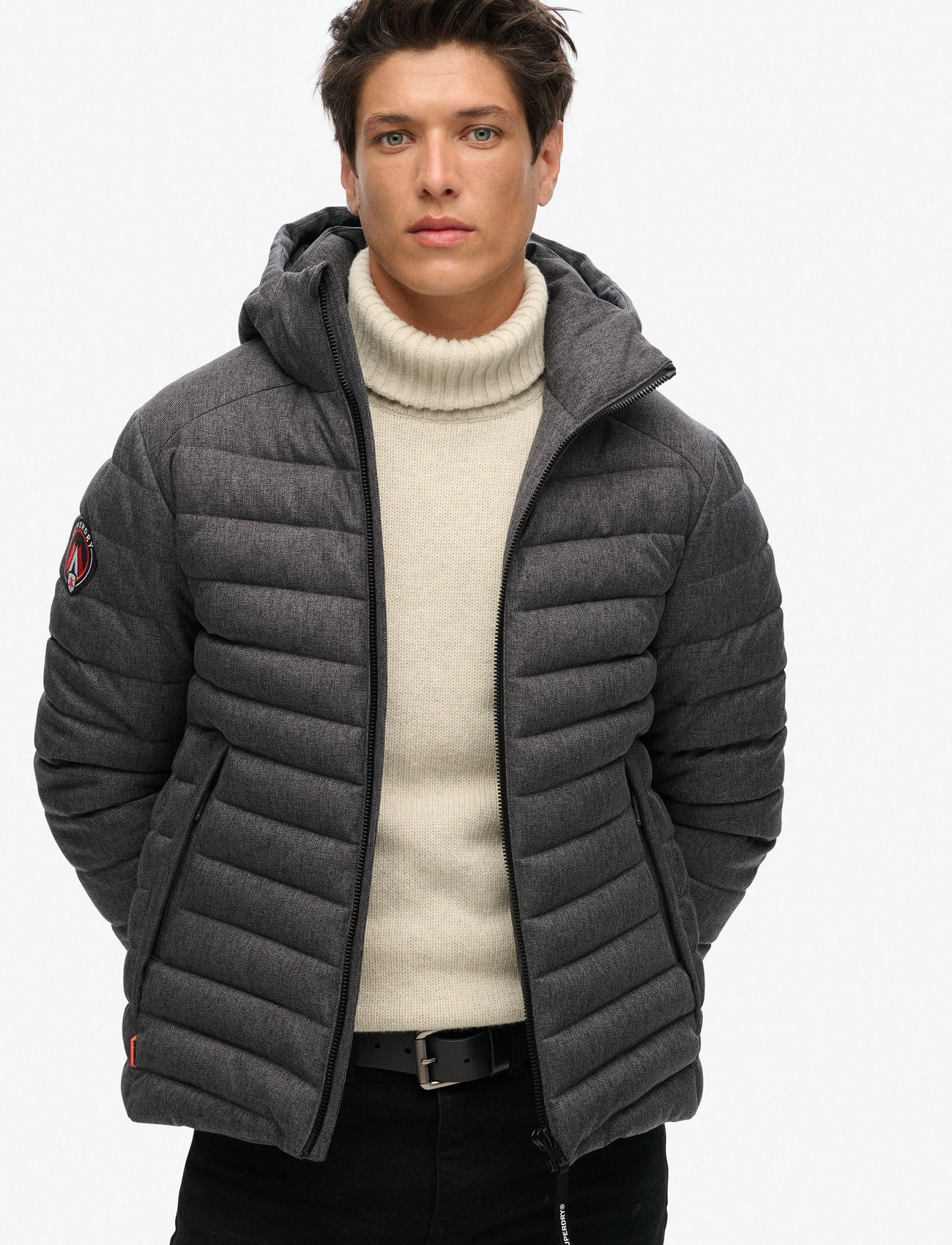 Superdry Hooded Tweed Fuji Padded Jkt, L, Grey, Jakker > Vatterede Jakker, Herre