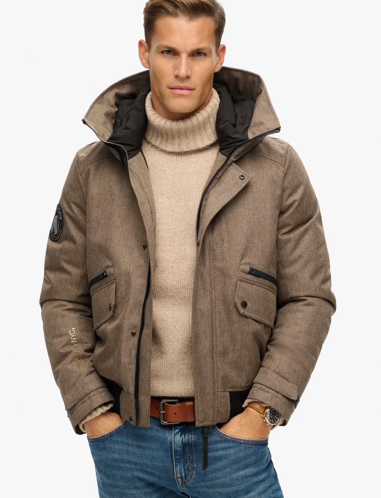 Superdry City Tweed Padded Bomber Jkt, L, Brown, Jakker > Vatterede Jakker, Herre