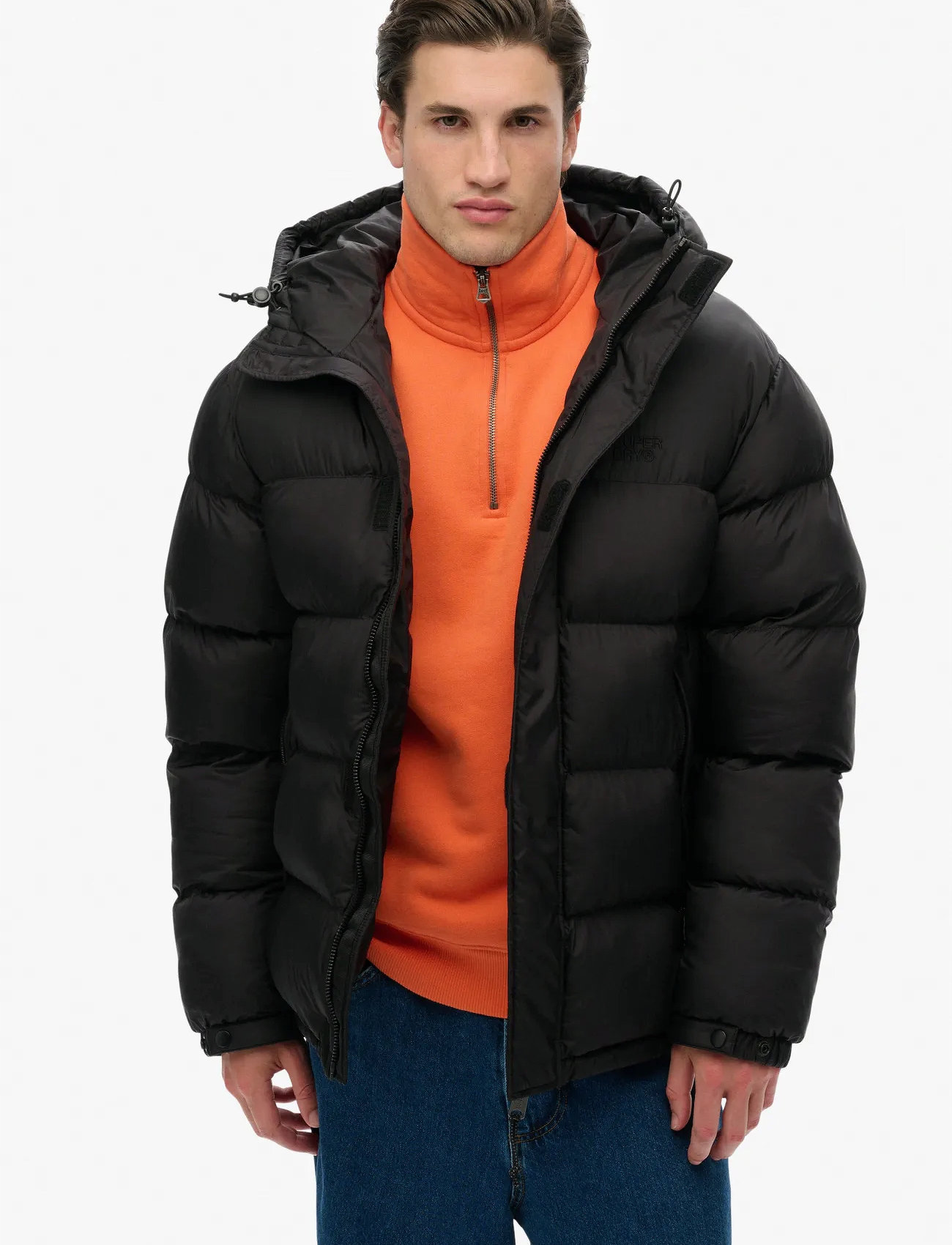 Superdry Hooded Tech Padded Jkt, M, Black, Jakker > Vatterede Jakker, Herre